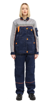 Костюм летний женский "Рольф" куртка/брюки т.синий/св.серый/оранжевый КСМ 115