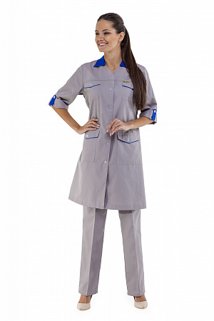 Халат женский "Фрезия" серый/василек  ХЛТ 1013