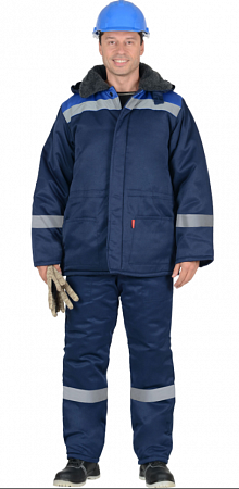 Костюм утепленный "БРИГАДИР" с брюками т.синий/василек КСМ 701
