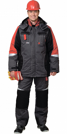 Костюм утепленный "Мега" с п/к т.серый/красный/черный КСМ 828