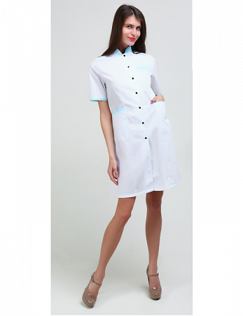 Халат медицинский женский "Каролина" белый/бирюза ХЛТ 1521 распродажа