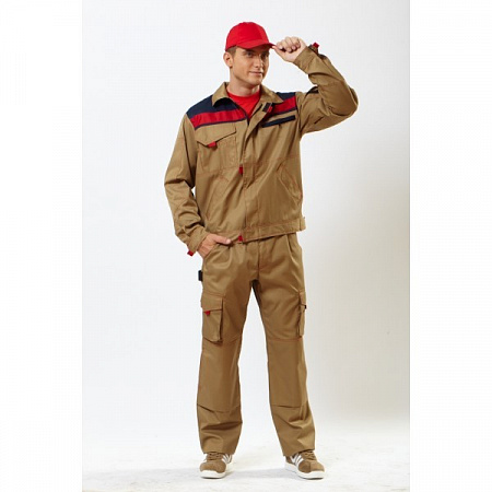 Костюм летний мужской с брюками (распродажа) бежевый/т.синий/красный КСМ 206