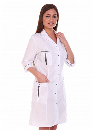 Халат медицинский женский "Ханна" белый/серый ХЛТ 1547 (распродажа)