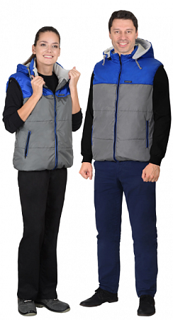 Жилет утепленный "ДРАЙВ" (на подкладке флис) серый с васильковым ЖЛТ 939