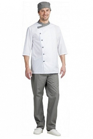 Костюм повара мужской "Бистро" белый/серый КСМ 1308