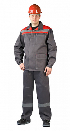 Костюм "Ударник" с брюками т.серый/красный КСМ 226