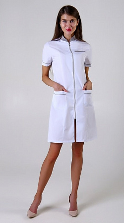 Халат медицинский женский "Каролина на молнии" белый/серый ХЛТ 1522 распродажа