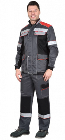 Костюм "Старк" с брюками т.серый/красный/черный КСМ 364а