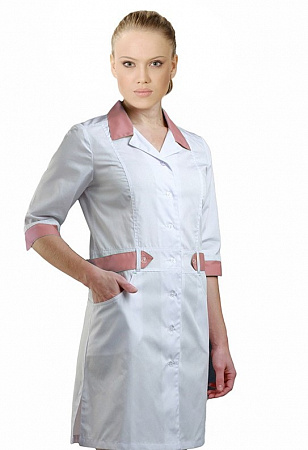 Халат медицинский женский "Фарма" белый/розовый ХЛТ 1518