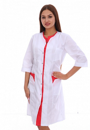 Халат медицинский женский "Аманда" белый/красный ХЛТ 1550 (распродажа)
