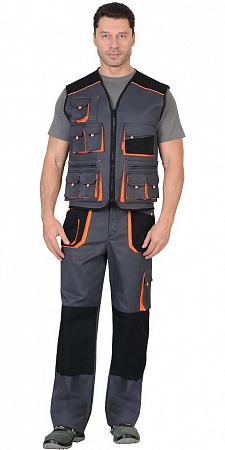 Костюм "Кевин" с жилетом т.серый/оранжевый КСМ 153