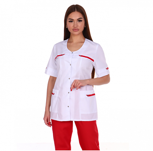 Костюм медицинский женский &amp;quot;Мара&amp;quot; (белый/красный) КСМ 1673