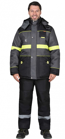 Куртка утепленная НОРД черная с т.серым и лимонным и СОП 50 мм, КРТ 632