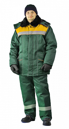Костюм утепленный "Вьюга" с п/к т.зелёный/жёлтый КСМ 807