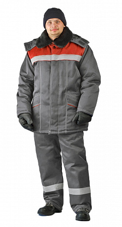 Костюм утепленный "Вьюга" с п/к т.серый/красный КСМ 805