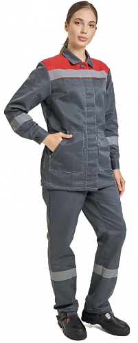 Костюм &amp;quot;Пантеон&amp;quot; женский с брюками т.серый/красный