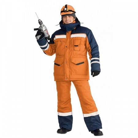 Костюм мужской зимний оранжевый с т.синим
