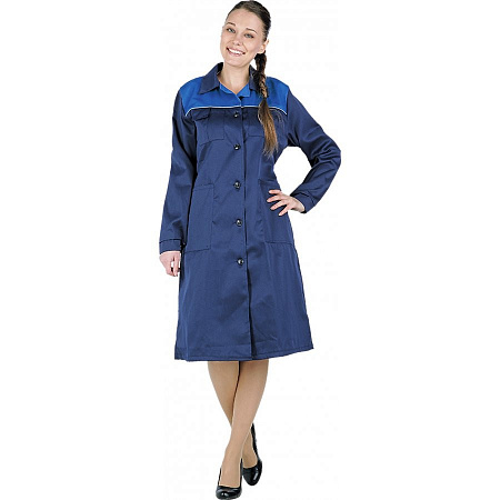 Халат рабочий женский "Стандарт" т.синий/василек ХЛТ 456
