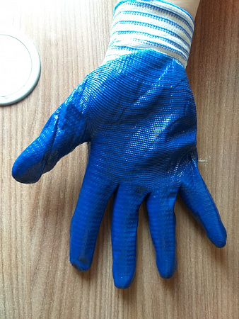 Перчатки нейлоновые "ПЛАМЯ-полосатик" с нитриловым покрытием