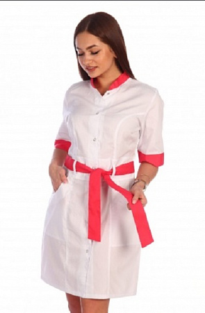 Халат медицинский женский "Даника" белый/красный ХЛТ 1535а (распродажа)