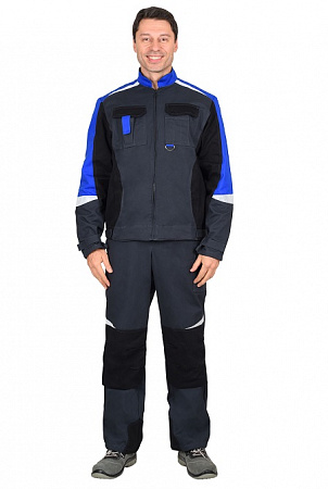 Костюм "Мега" с п/к т.серый/черный/василек (саржа) КСМ 385