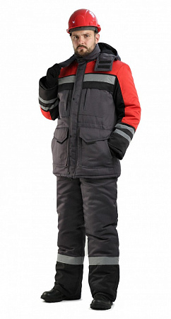 Костюм утепленный "Зимник" с брюками т.серый/красный/черный КСМ 710