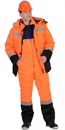 Костюм сигнальный зимний куртка, п/к оранжевый с черным тк. Гретта СОМ 349