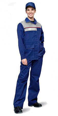 Костюм летний женский "Ударник" с брюками синий/св.серый КСМ 106