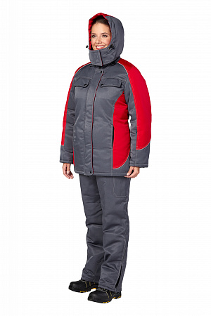 Костюм утепленный женский "Страйк" с брюками серый/красный КСМ 573