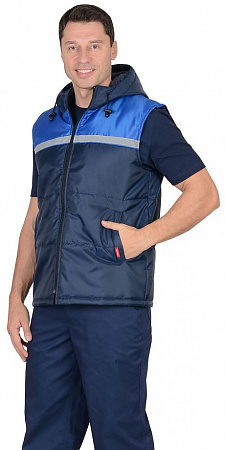 Жилет утепленный "Экспресс" т.синий СОП с капюшоном ЖЛТ 907