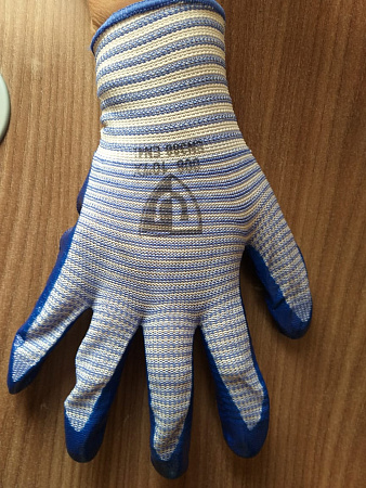 Перчатки нейлоновые "ПЛАМЯ-полосатик" с нитриловым покрытием