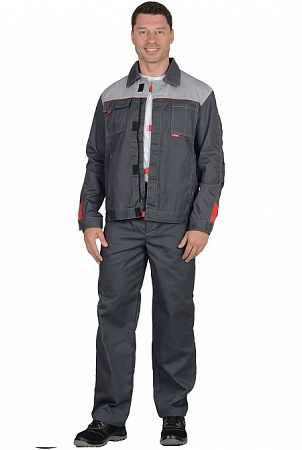 Костюм "Фаворит" с брюками серый/красный  КСМ 202