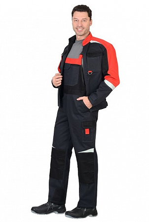 Костюм "Мега" с п/к т.серый/черный/красный (саржа) КСМ 311